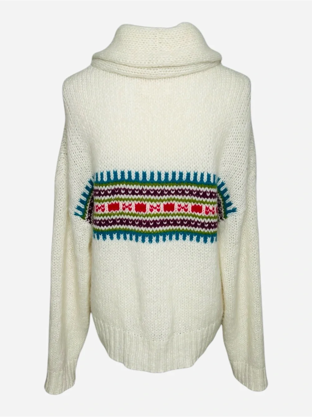 XIRENA Waylon Shawl Collar Fair Isle Alpaca Cardigan Ivory Small - Picture 5 of 12